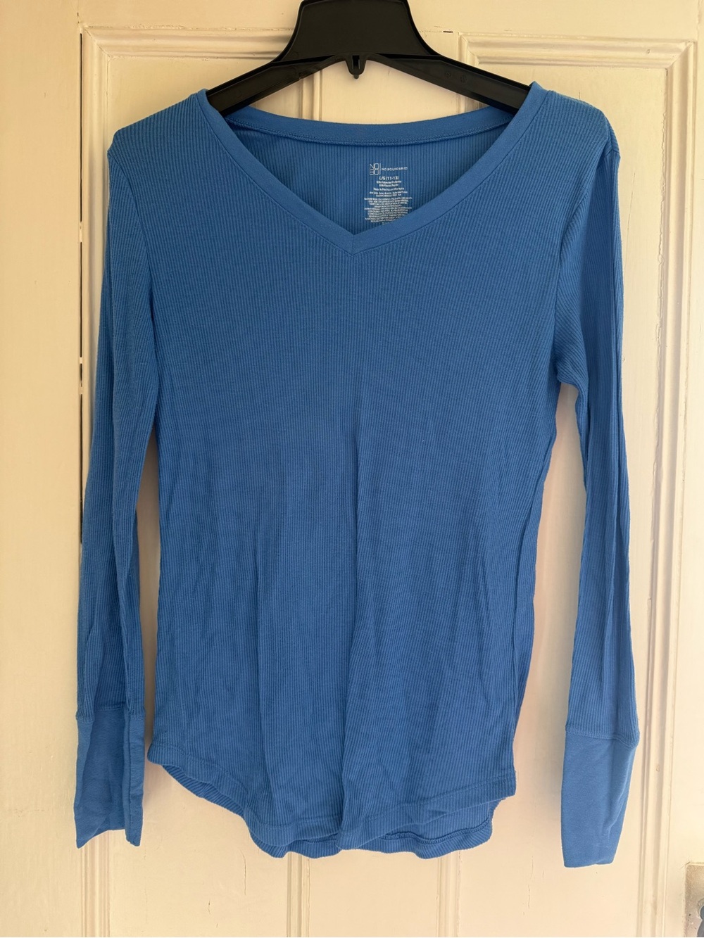 No Boundaries Blue V-Neck Ribbed Long Sleeve Top